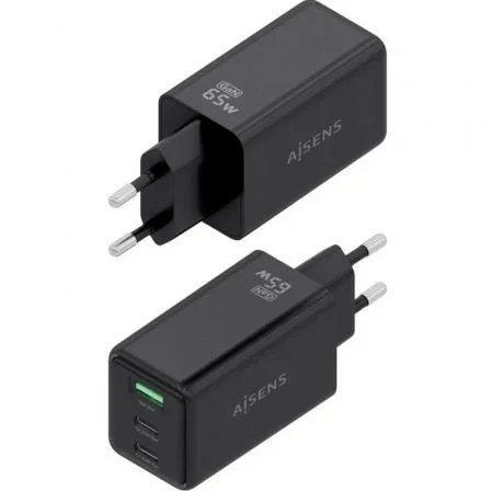 AISENS Cargador GaN 65W con 2xUSB-C y 1xUSB-A, Negro AISENS Cargador GaN 65W con 2xUSB-C y 1xUSB-A, Negro